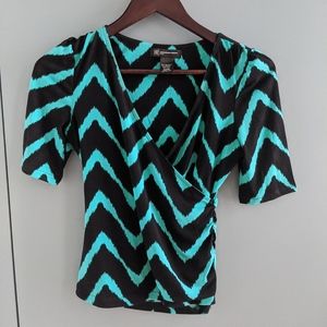 Geometric silky wrap blouse